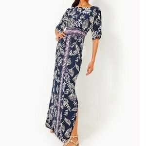 NWT Lilly Pulitzer Sz XL Parigi Maxi Low Tide Navy Coastal Locale